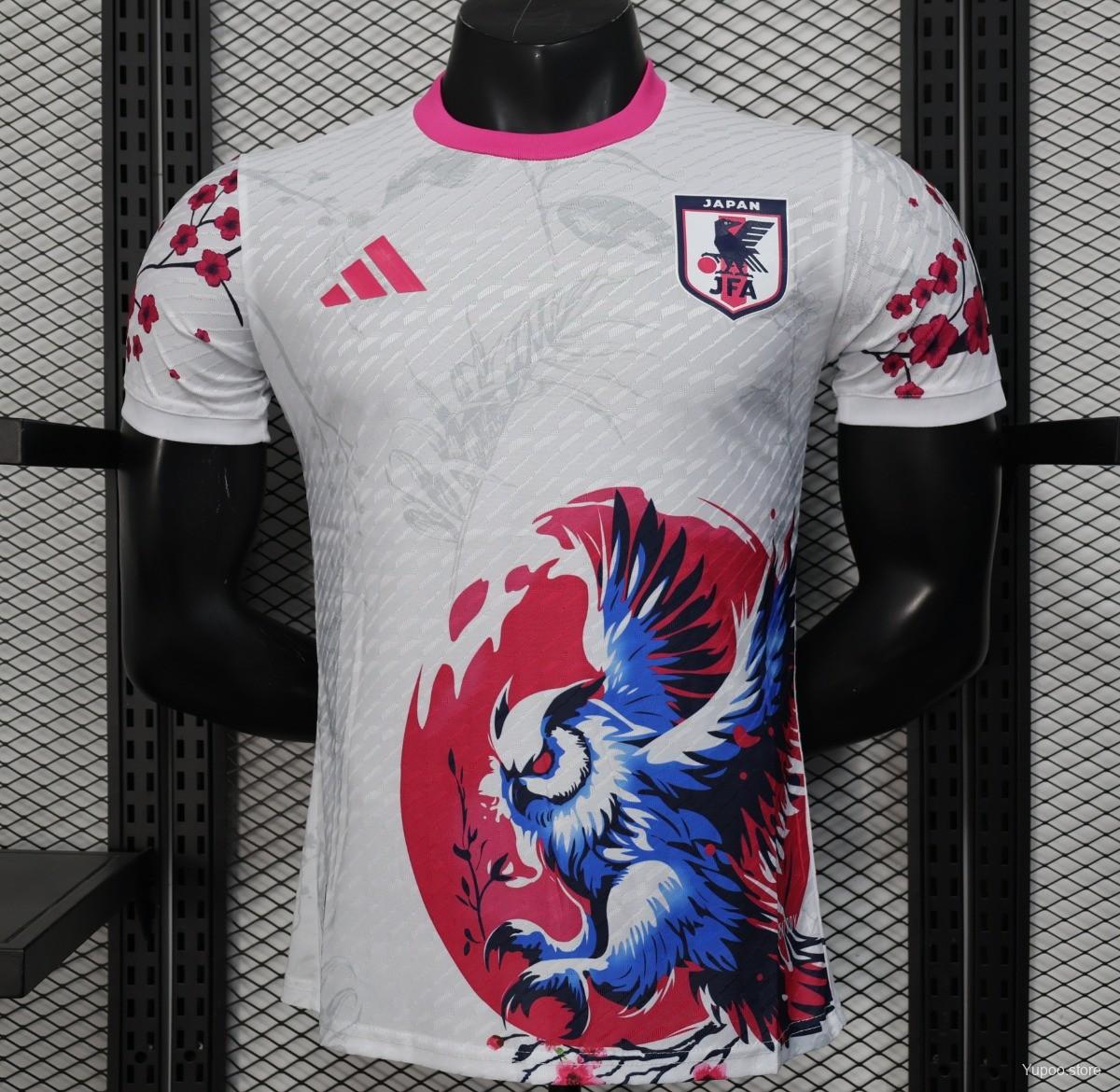 Maillot Japon 2025 Blanc avec Oiseau Bleu et Rouge